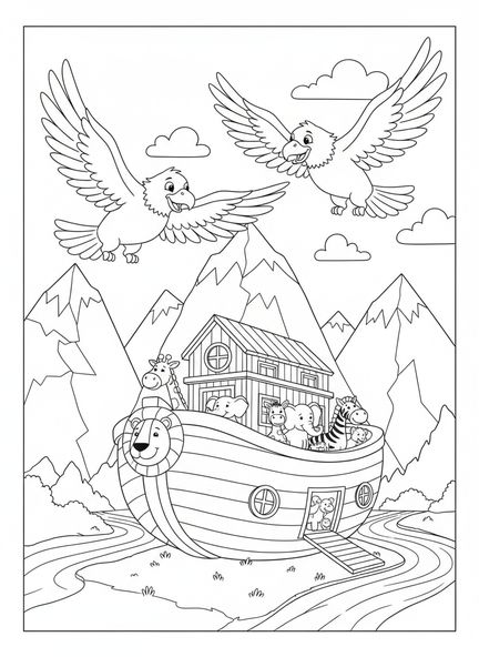 Deux aigles majestueux, page à colorier Ésaïe 40:31 pour les enfants de 5 à 10 ans.