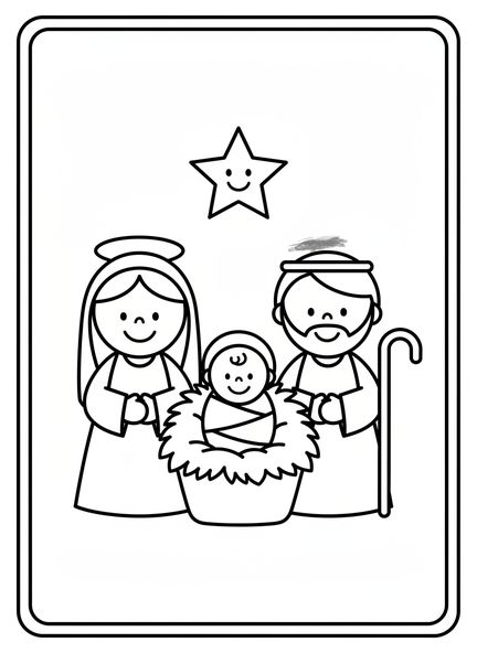 Bébé Jésus souriant, page de coloriage religieuse de Noël pour les enfants de 3 à 5 ans