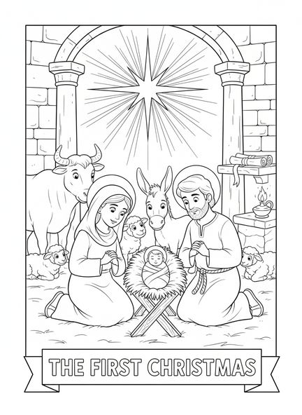 Marie et Joseph, page à colorier religieuse de Noël pour les enfants de l'École du dimanche âgés de 5 à 12 ans