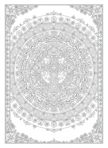 Cruz ornamental, página para colorear de la cruz estilo journaling bíblico para adultos.