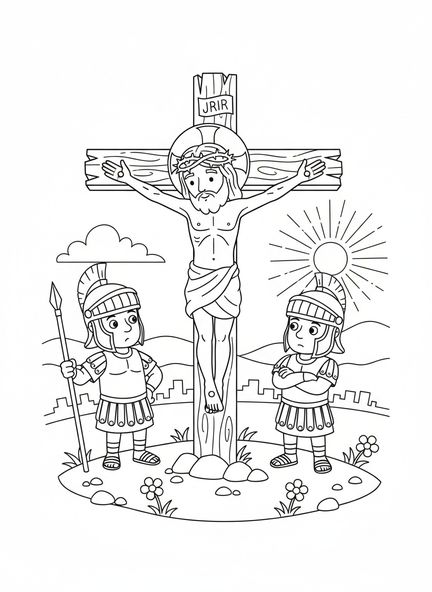 Jesus on the cross, Crucifixion coloring page for kids age 5-10