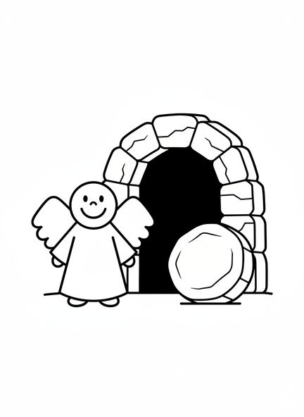 Smiling angel, Empty Tomb coloring page for preschoolers age 3-5.