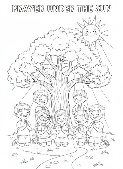Grupo de niños, página para colorear del Día de Todos los Santos para niños de 5 a 10 años