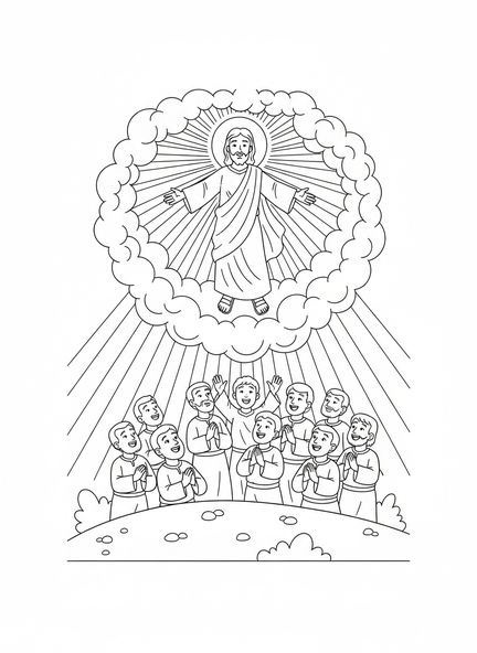 Jesús ascendiendo al cielo, página para colorear de la Ascensión para niños de 5 a 10 años.