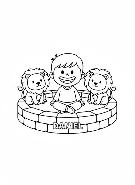 Daniel sonriente, página para colorear de Daniel en el foso de los leones para niños de 3 a 5 años