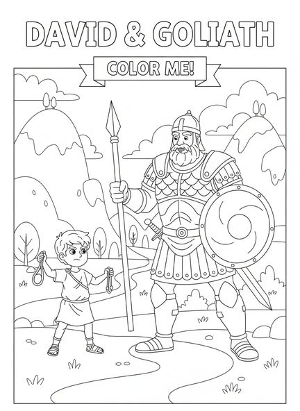 David con honda, página para colorear de David y Goliat para niños de 5 a 10 años