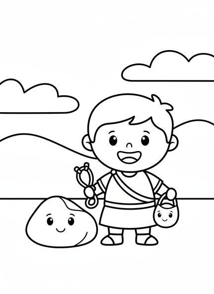 David sonriente, página para colorear de David y Goliat para niños de 3 a 5 años