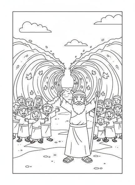 Noé construye un arca con herramientas a su alrededor. Página para colorear del Arca de Noé para niños, imprimible gratis