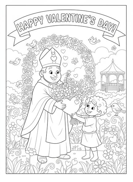 San Valentín con flores, página para colorear de San Valentín para niños de 5 a 10 años