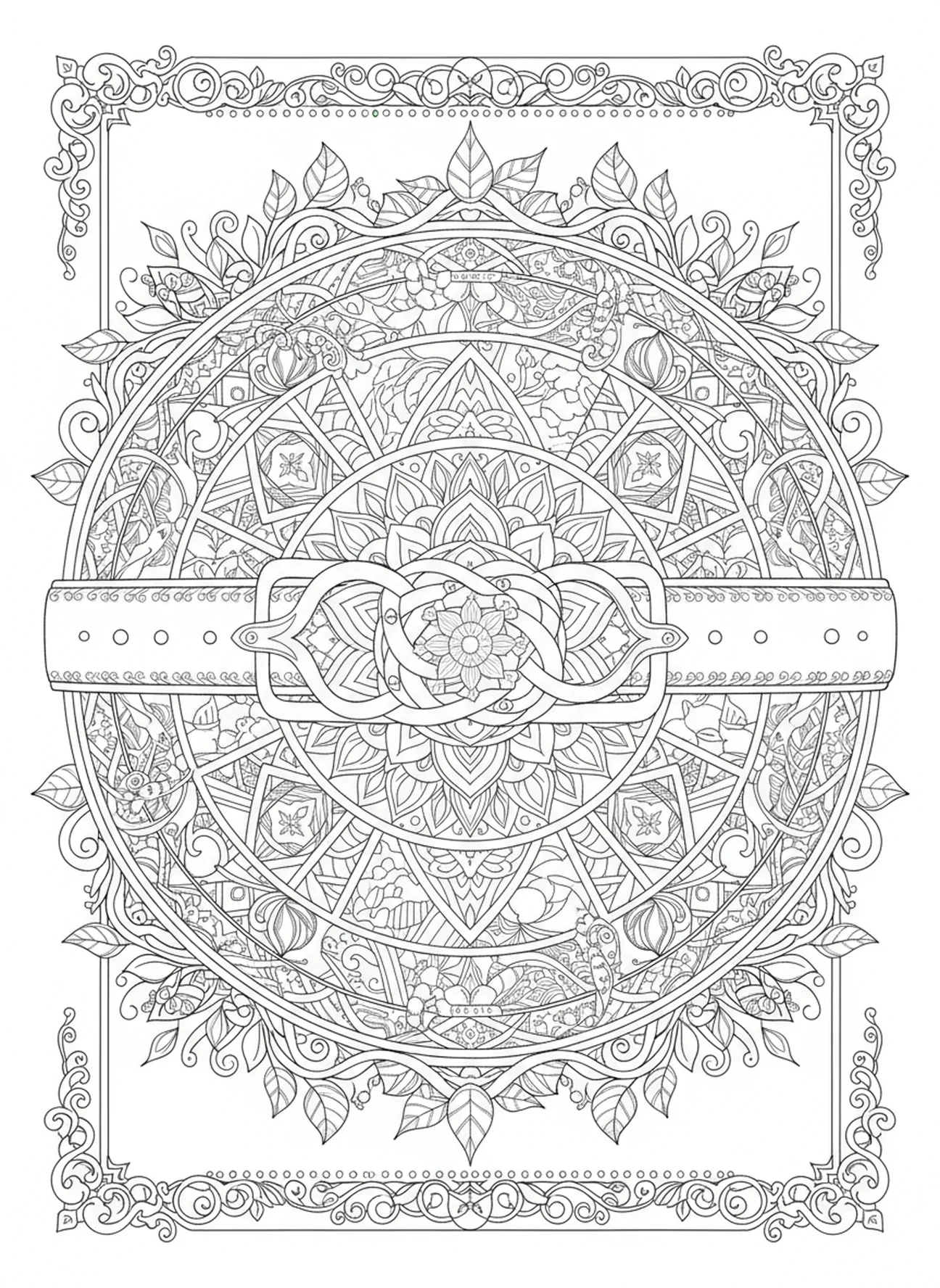 Beautifully adorned belt design, Armor Of God All coloring page for adults Bible journaling style