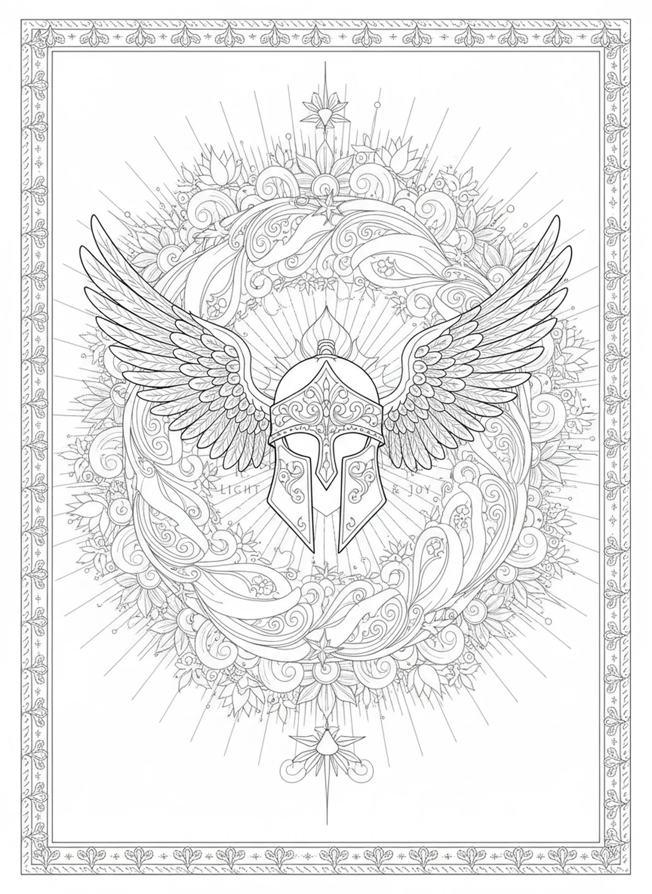 Decorative helmet illustration, Armor Of God All coloring page for adults Bible journaling style