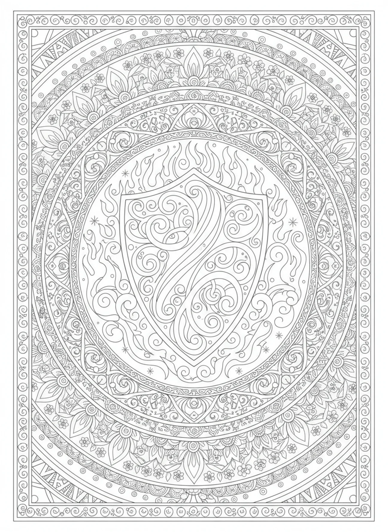 Ornate shield design, Armor Of God All coloring page for adults Bible journaling style