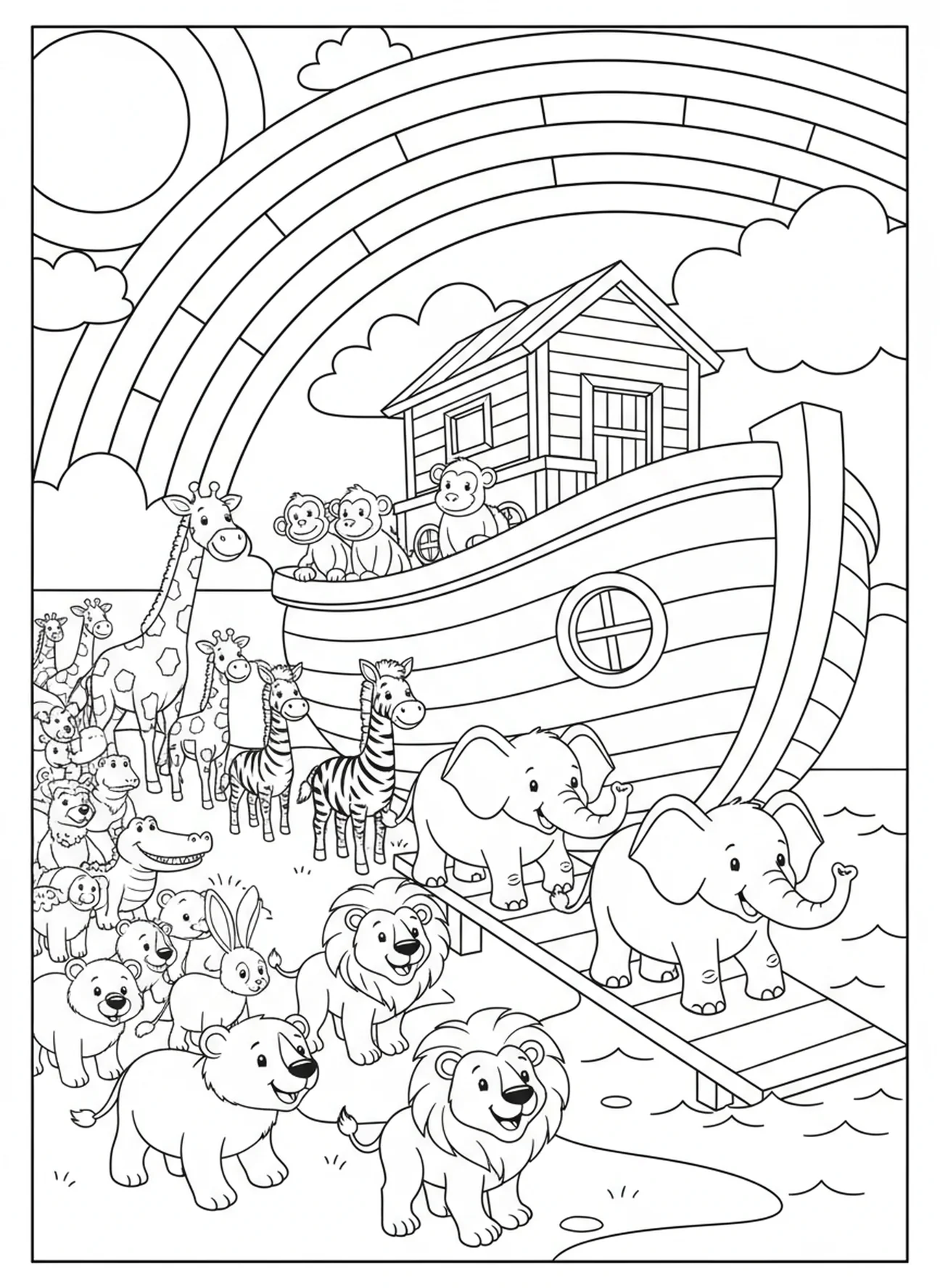 Casais de animais entrando, página de colorir de Isaías 40:31 para crianças de 5 a 10 anos.