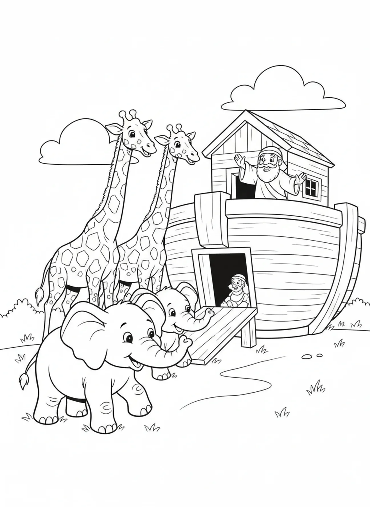 Paar Elefanten betritt die Arche, Psalm 46,10 Malvorlage für Kinder im Alter von 5-10 Jahren