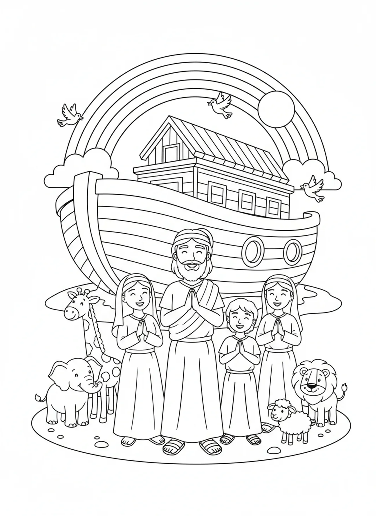 Noah dankt nach der Flut, Ausmalbild Psalm 46,10 für Kinder im Alter von 5-10 Jahren