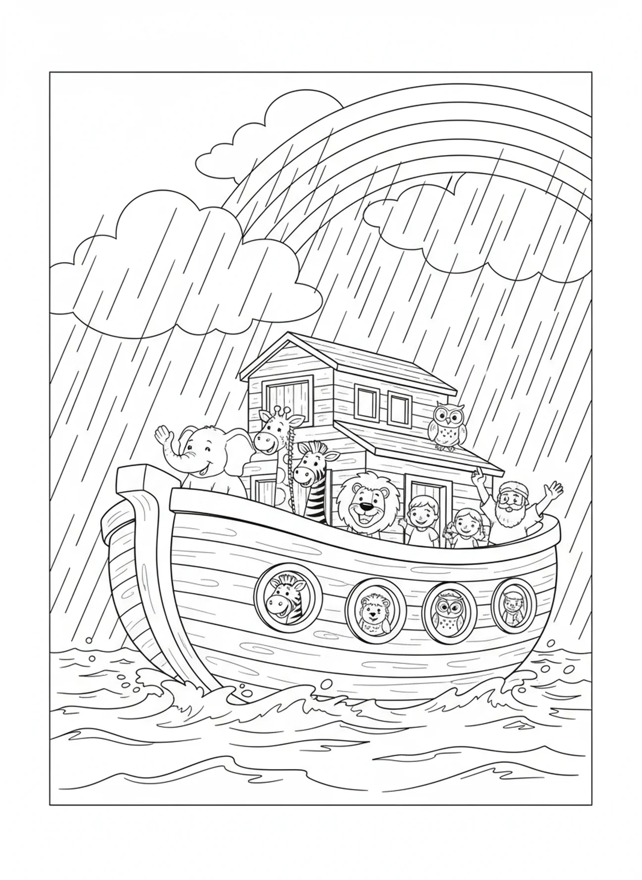 Regenbogen, der nach dem Regen erscheint, Ausmalbild zu Psalm 46,10 für Kinder im Alter von 5-10 Jahren