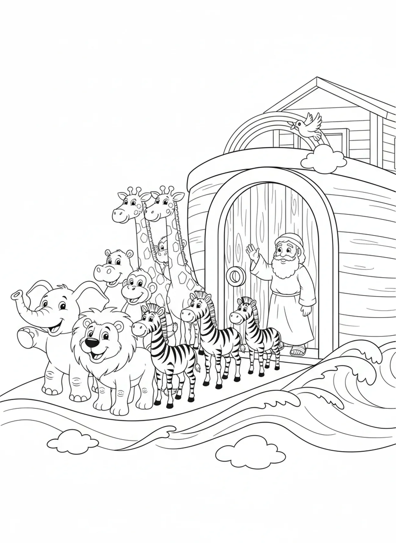 Duo's van dieren die de ark binnenkomen, Adventskalender kleurplaat voor kinderen van 5-10 jaar.