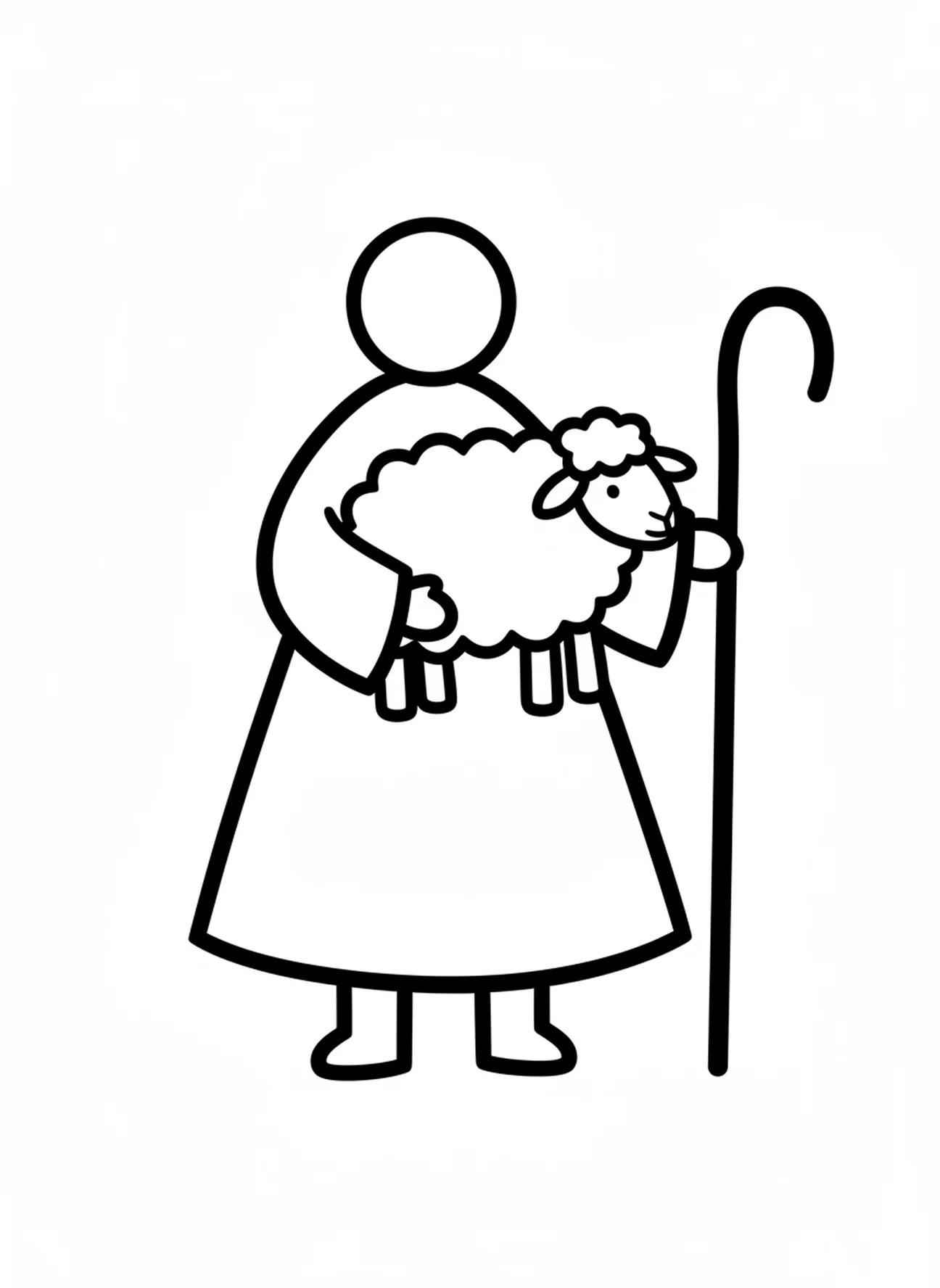 Herder met schapen, kleurplaat van de kerstnachtheilige voor peuters van 2-3 jaar.