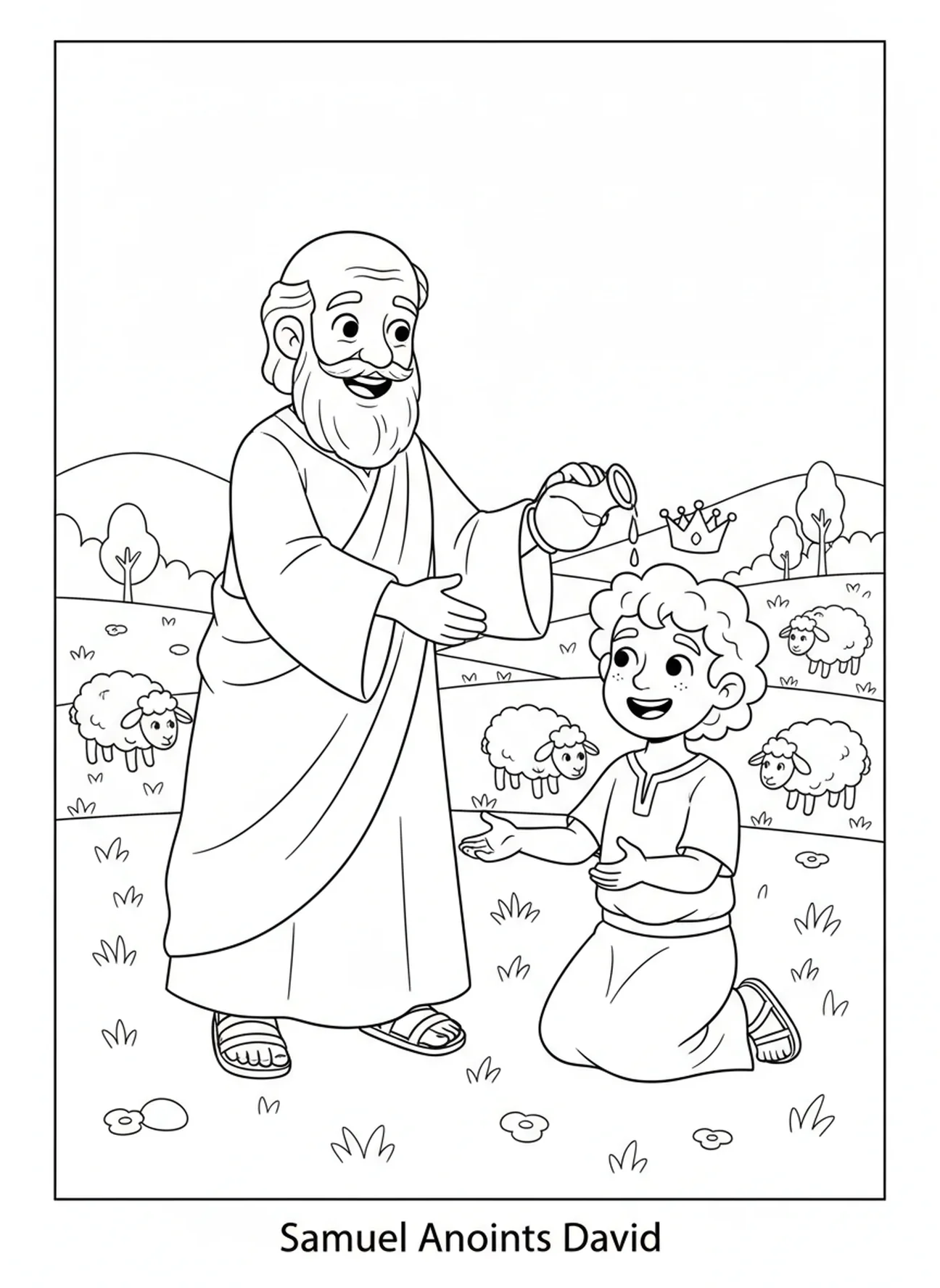 Samuel anointing David with oil, Jesse Tree coloring page for kids age 5-10