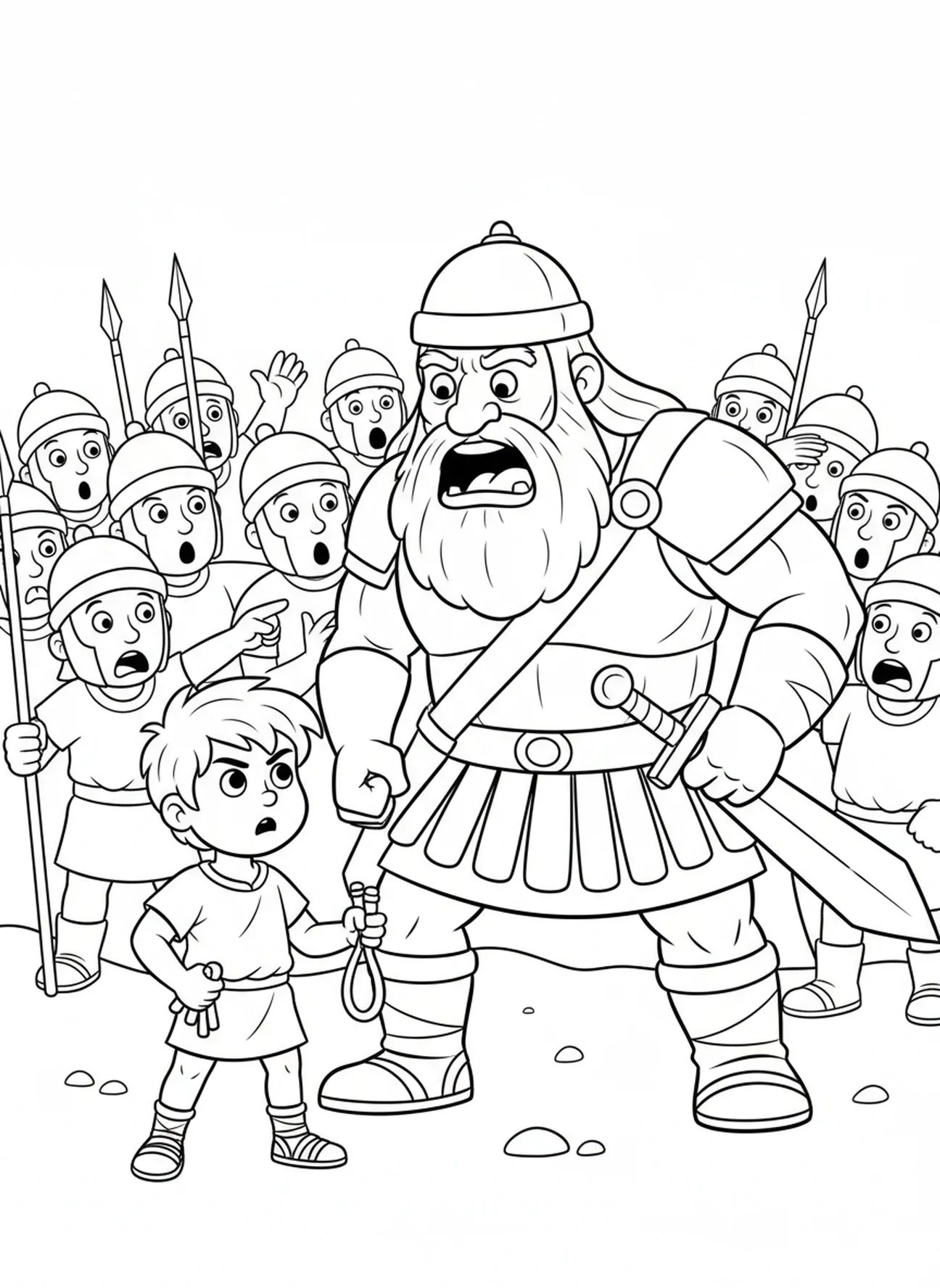 David facing Goliath in battle, Jesse Tree coloring page for kids age 5-10