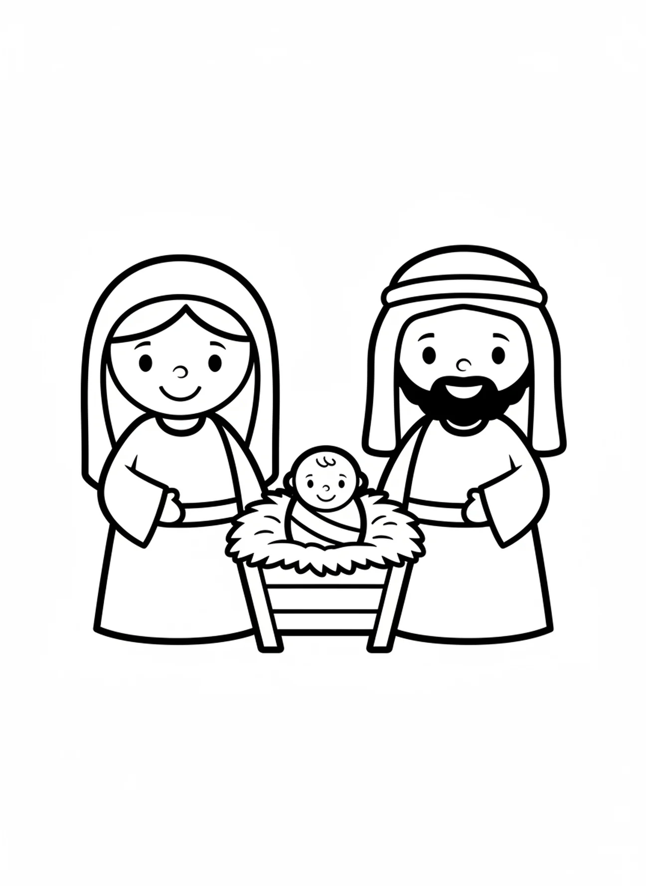 María y José sonriendo, página para colorear de la Natividad para niños de 3 a 5 años
