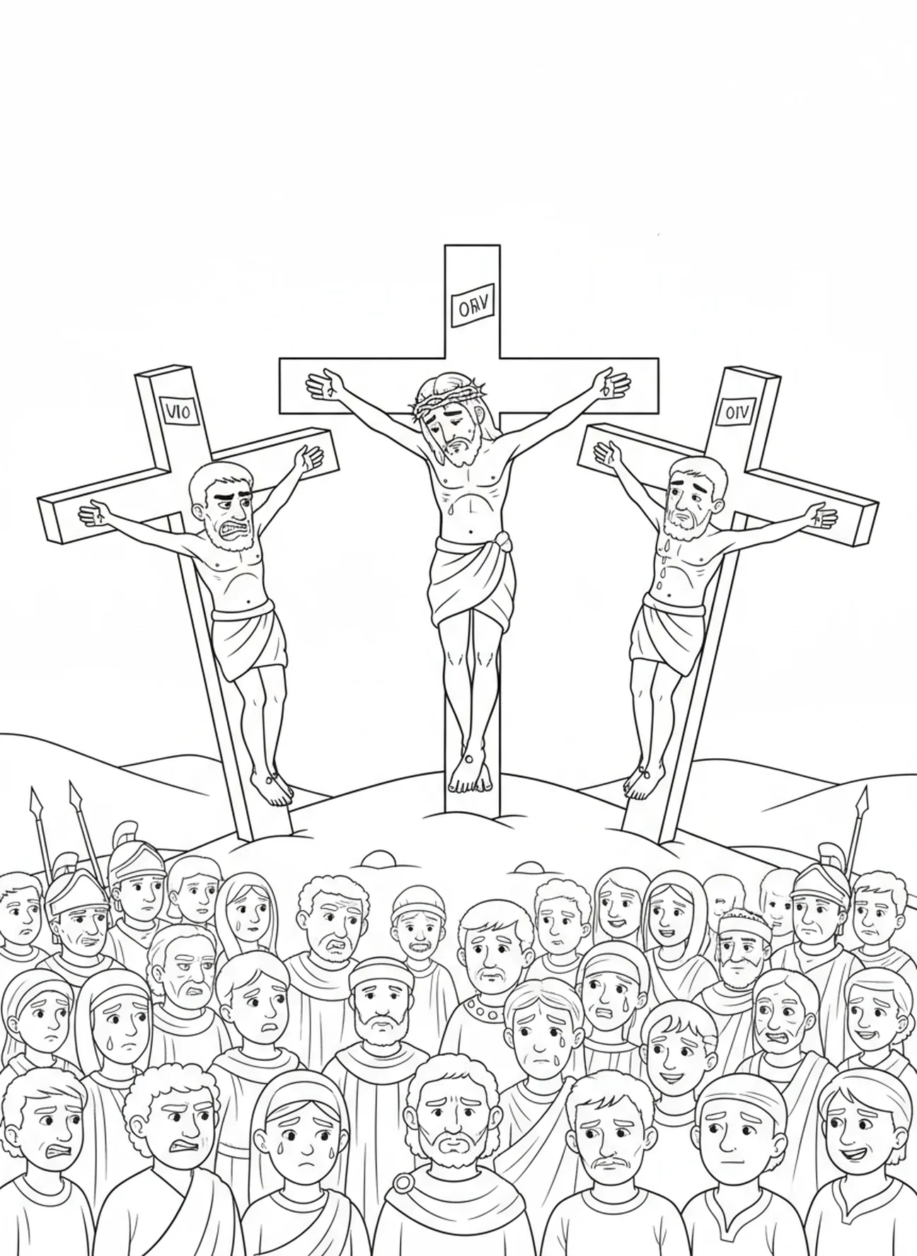 Thief on the cross, Crucifixion coloring page for kids age 5-10