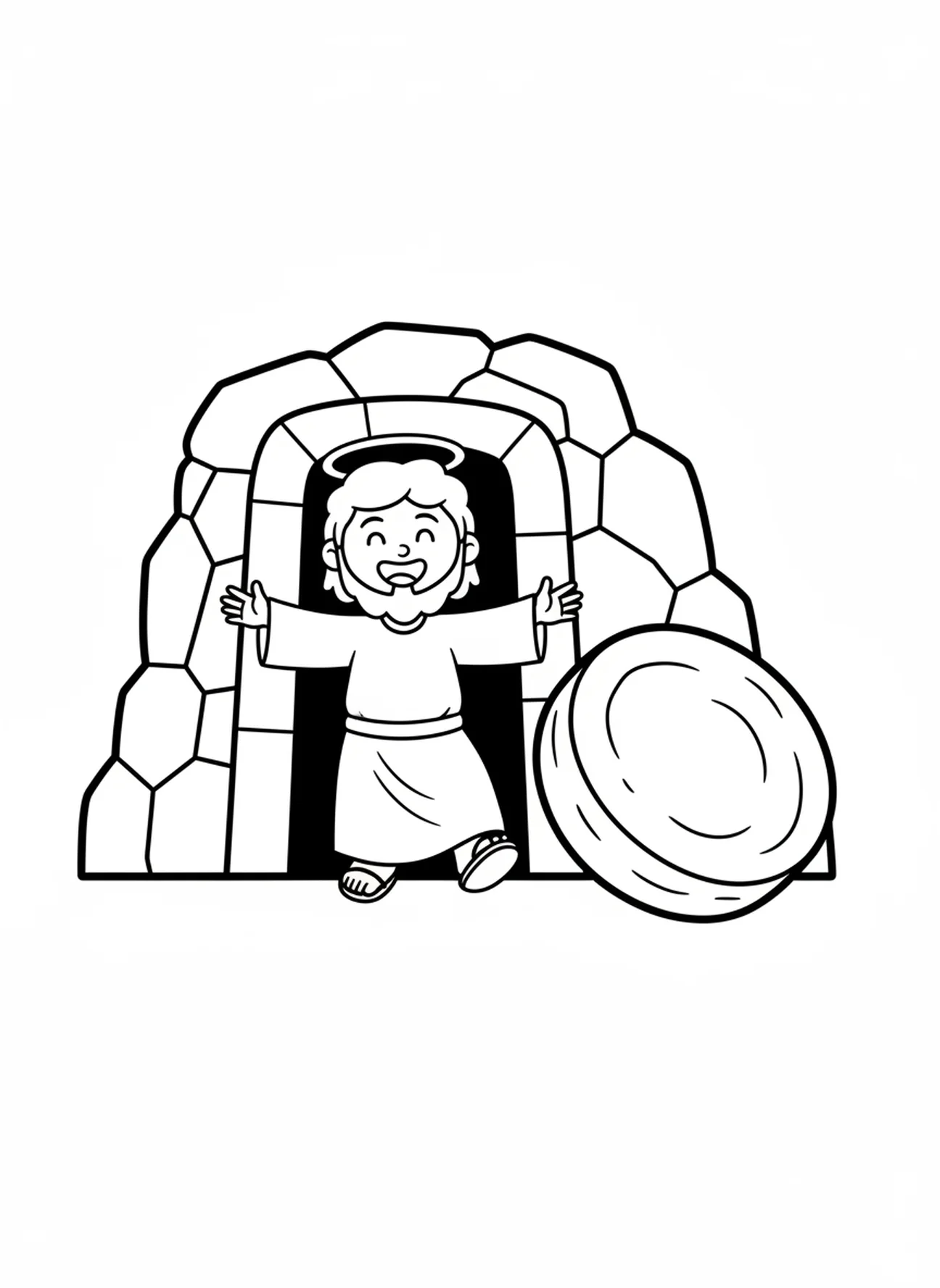 Lächelnder Jesus, Aus dem Grab gefärbte Seite für Vorschulkinder im Alter von 3-5 Jahren.