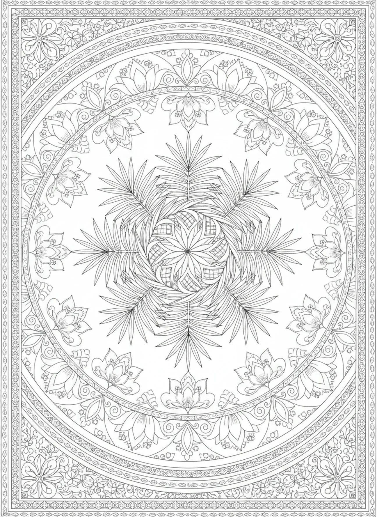 Palm branches on ground, Palm Sunday coloring page for adults Bible journaling style