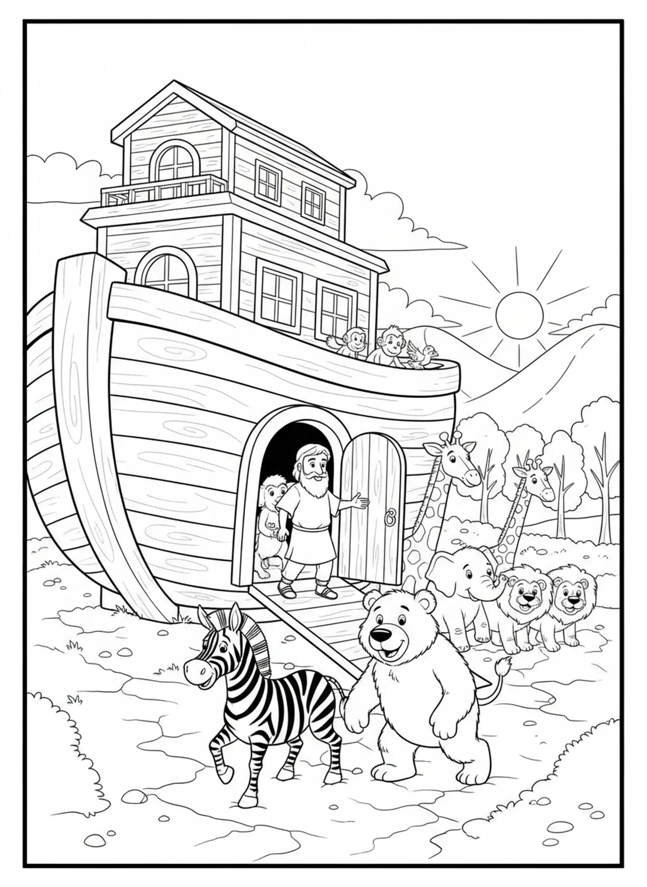 Animaux sortant, page à colorier sur la foi pour les enfants de 5 à 10 ans