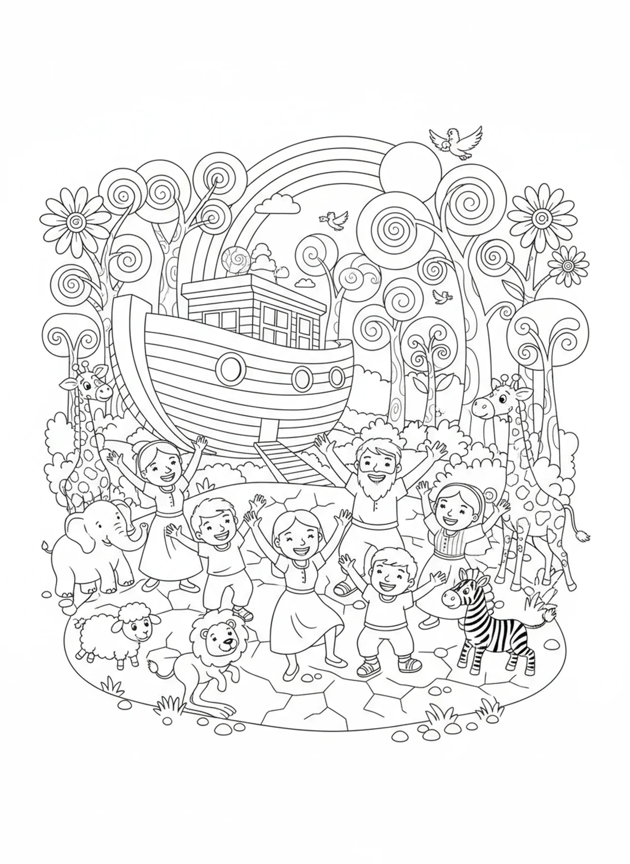 Noé célébrant, page à colorier sur la foi pour les enfants de 5 à 10 ans