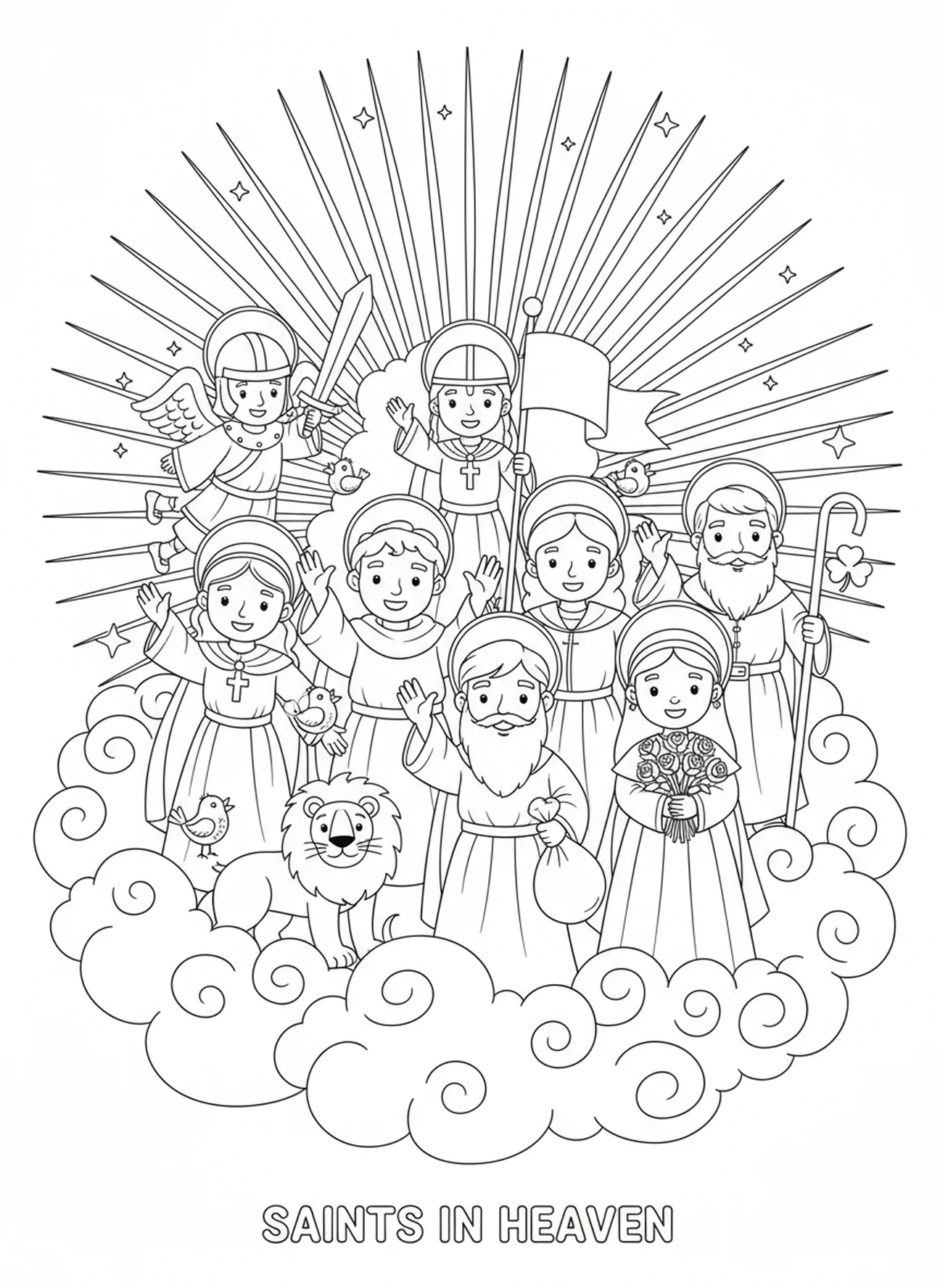 Various saints, All Saints Day coloring page for kids age 5-10