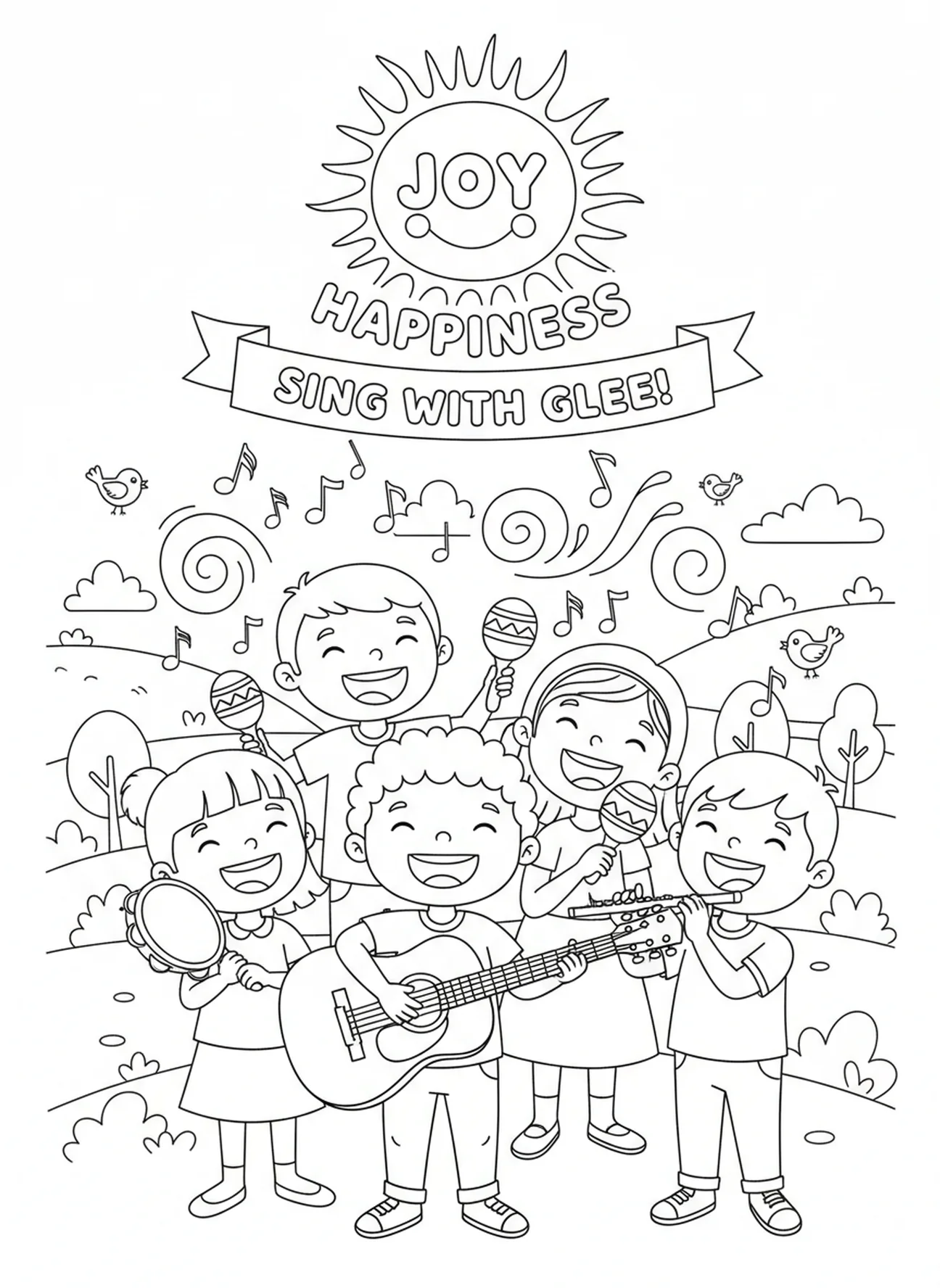 Children singing with instruments, Fruits Of Spirit All coloring page for kids age 5-10