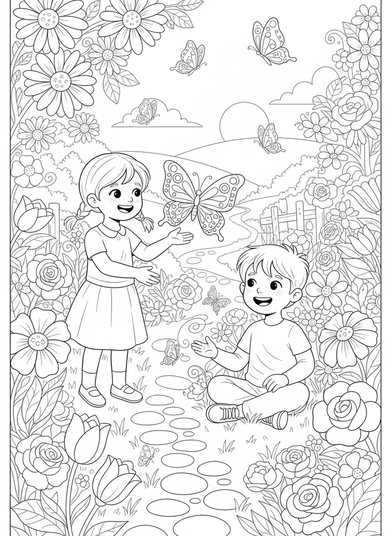 Children playing in a garden, Fruits Of Spirit All coloring page for kids age 5-10