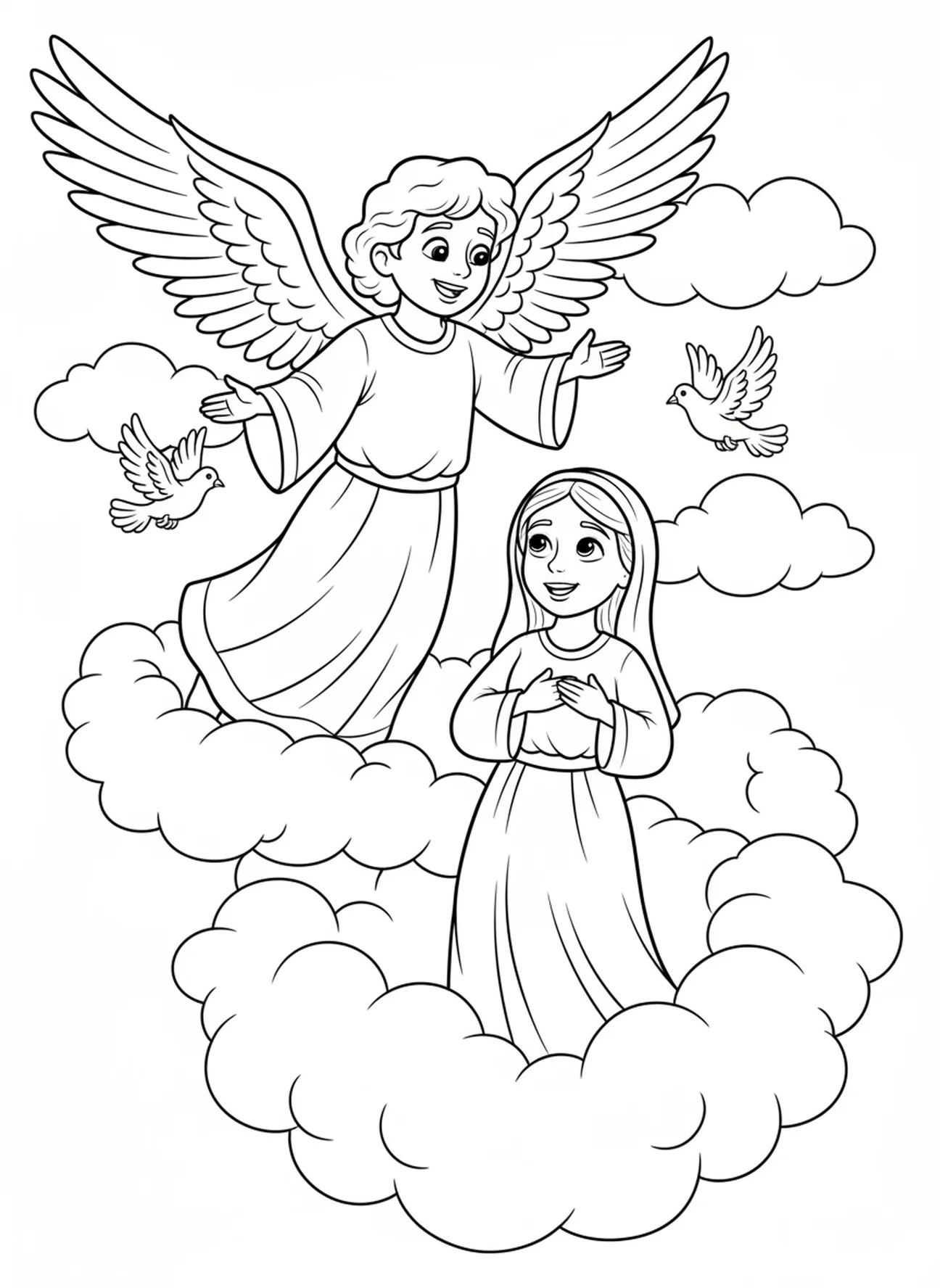 Angel departing, Annunciation coloring page for kids age 5-10