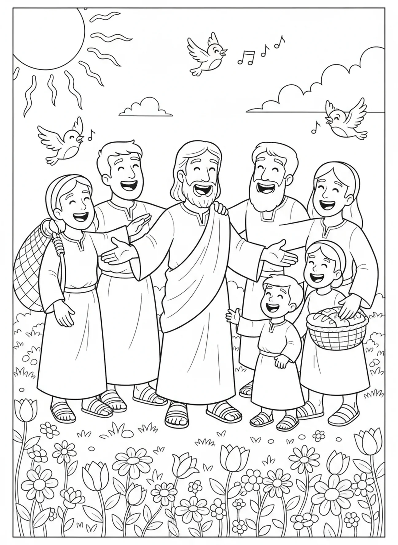 Disciples gathering, Calling Disciples coloring page for kids age 5-10