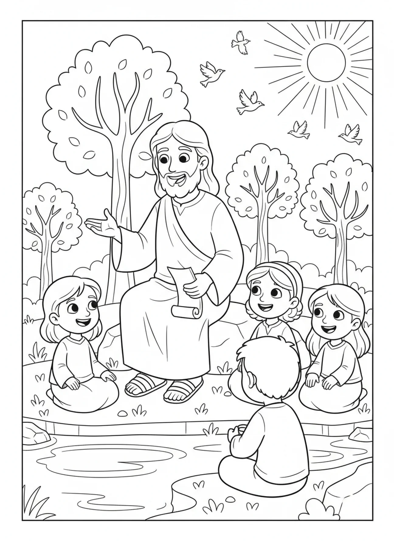 Jesus with disciples, Calling Disciples coloring page for kids age 5-10
