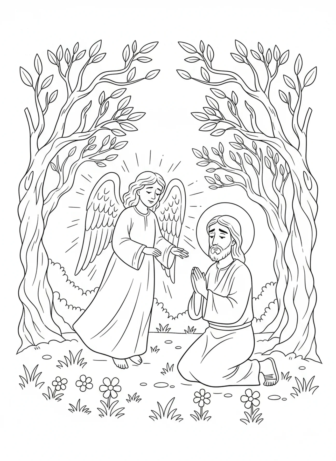 Engel erscheint Jesus, Gethsemane Malvorlage für Kinder im Alter von 5-10 Jahren