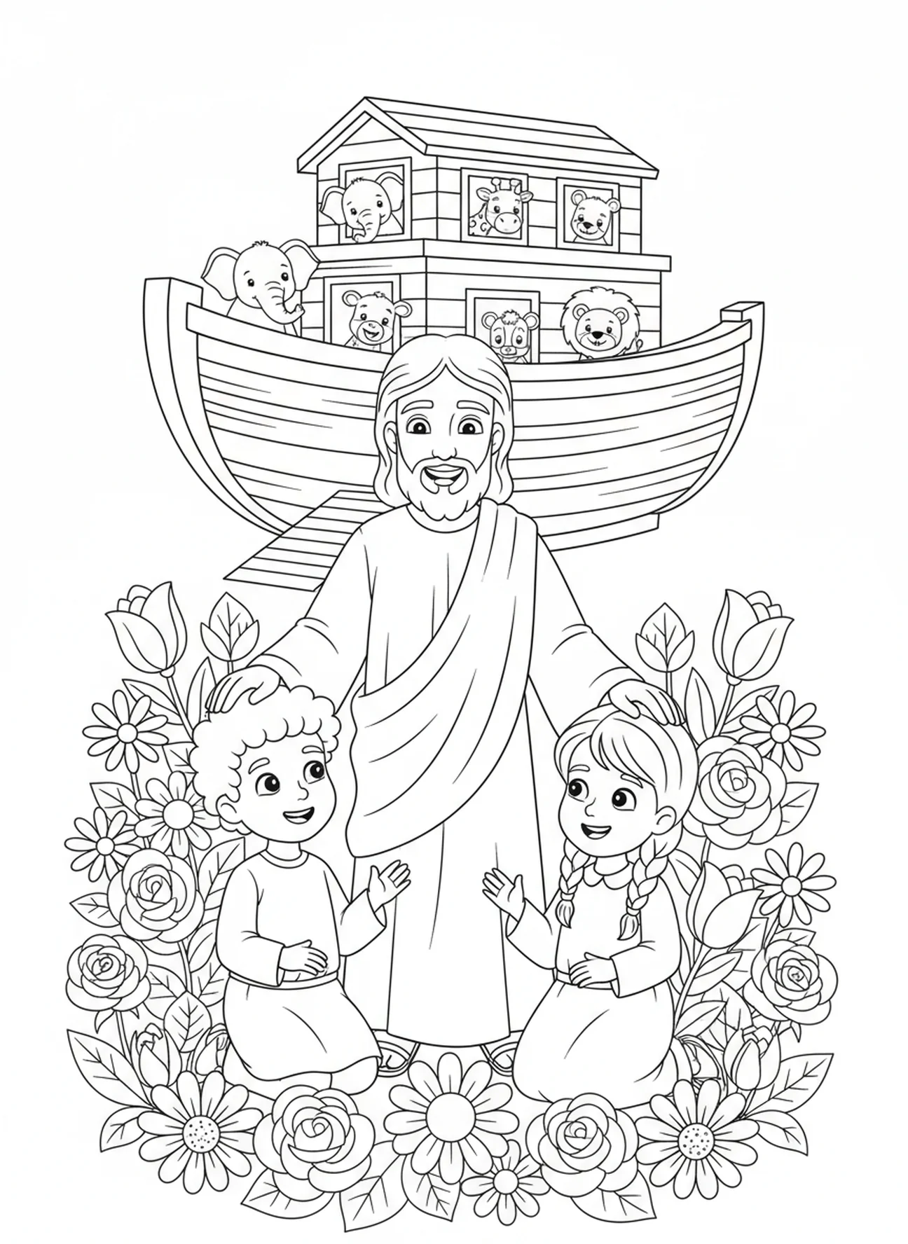 Jesus blessing two children, Jesus Loves Children Jesus Blessing Children coloring page for kids age 5-10.