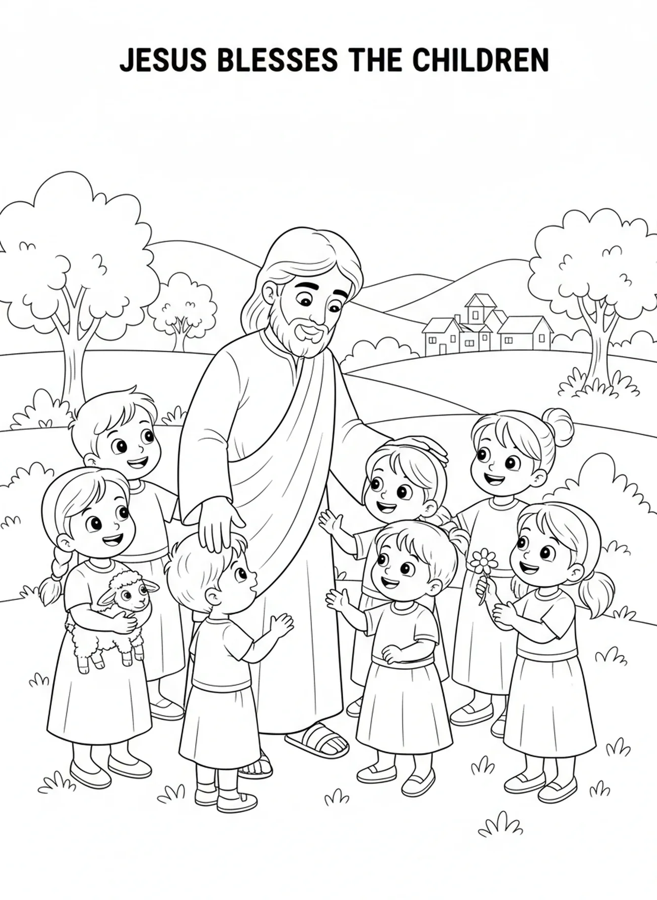 Jesus blessing children, Jesus Loves Children Jesus With Children On Lap coloring page for kids age 5-10