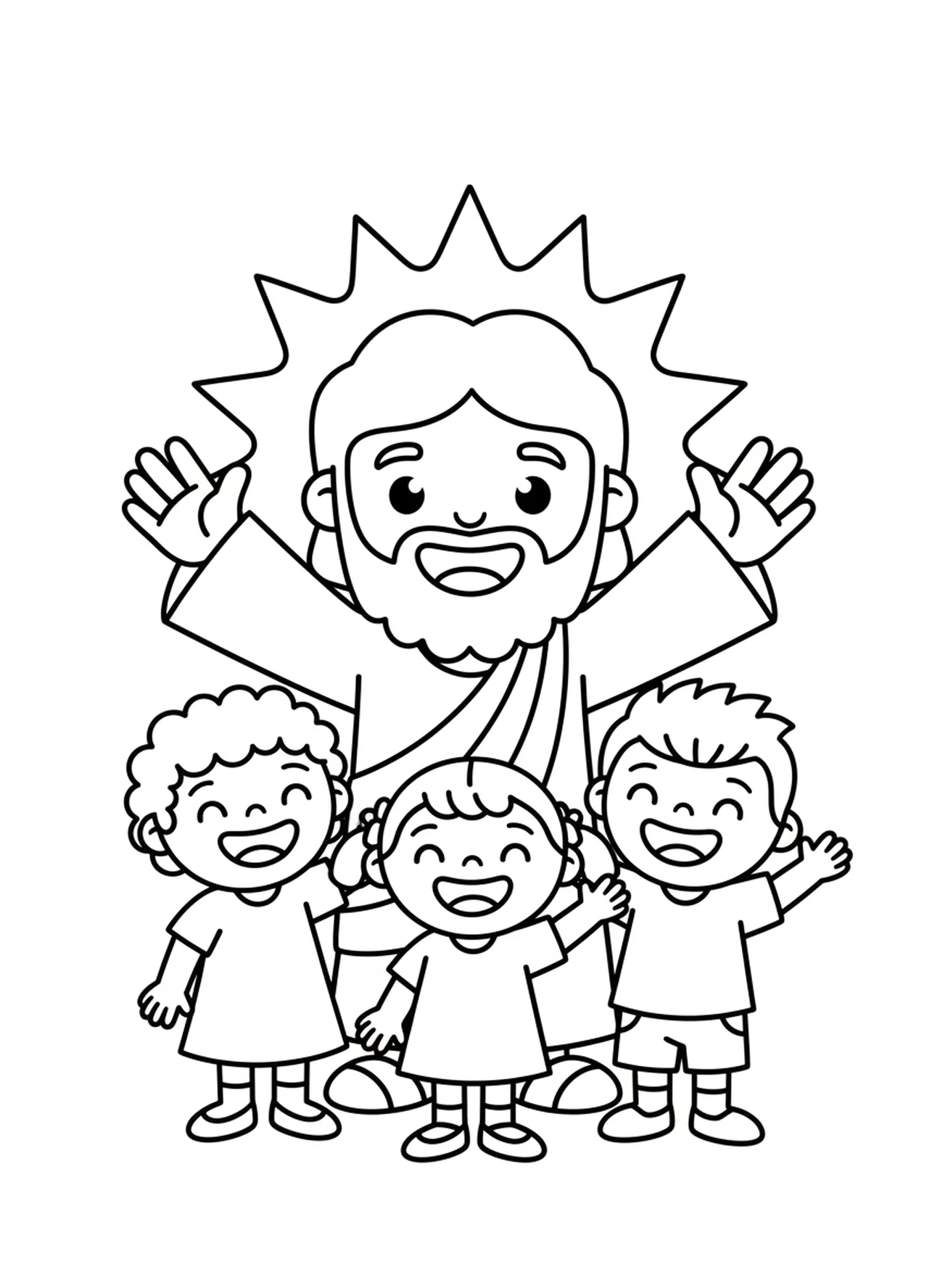 Jesús bendiciendo a los niños, página para colorear Jesús ama a los niños para preescolares de 3 a 5 años