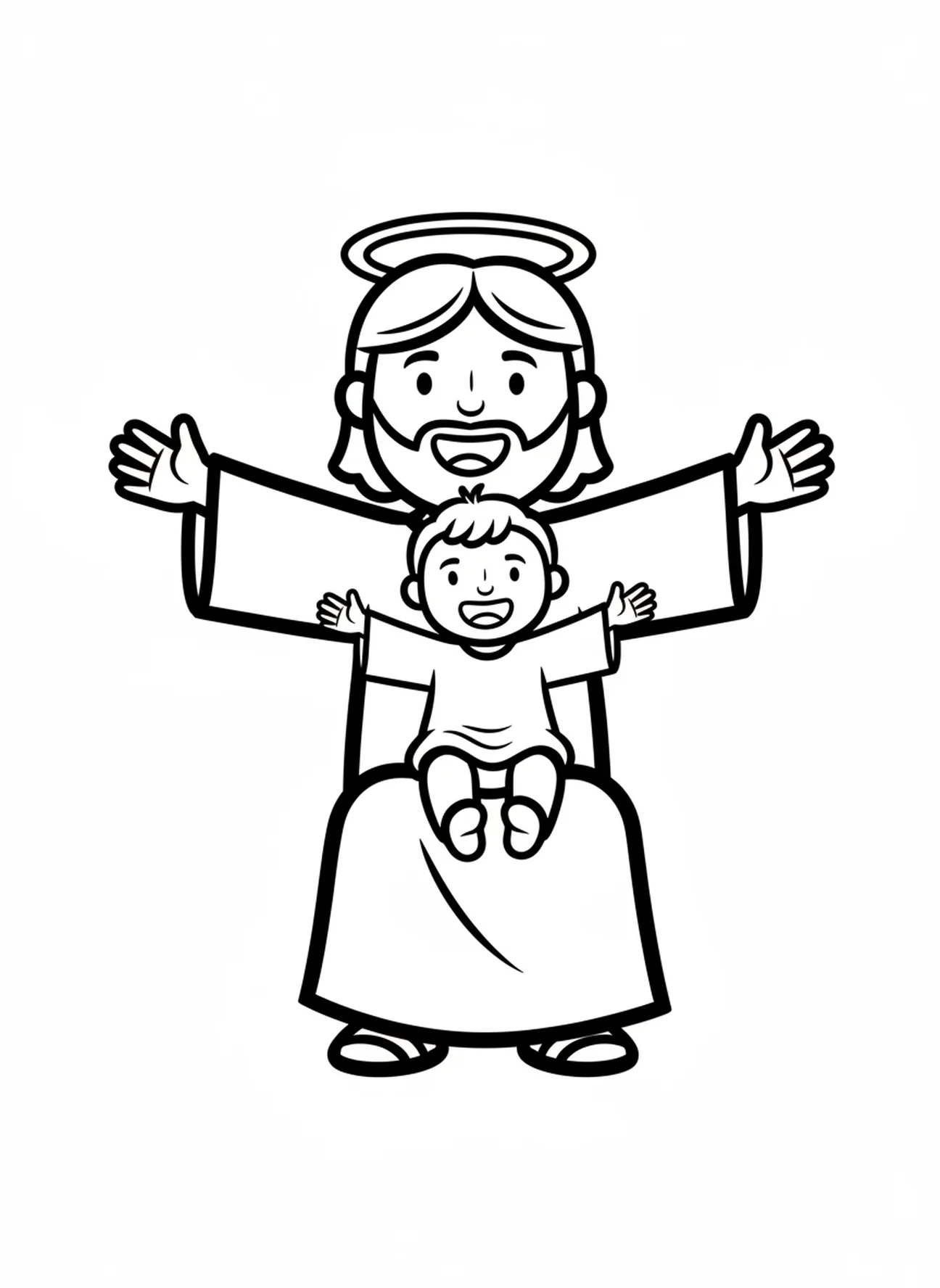 Jesus mit Kleinkind auf dem Schoß, Jesus liebt Kinder Malvorlage für Kleinkinder im Alter von 2-3 Jahren