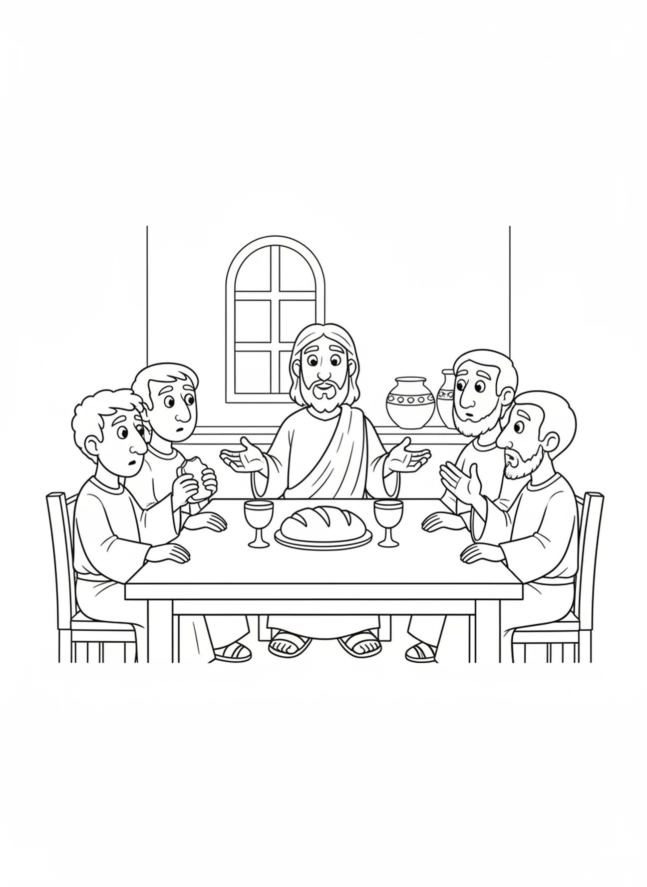 Disciples listening to Jesus, Last Supper coloring page for kids age 5-10