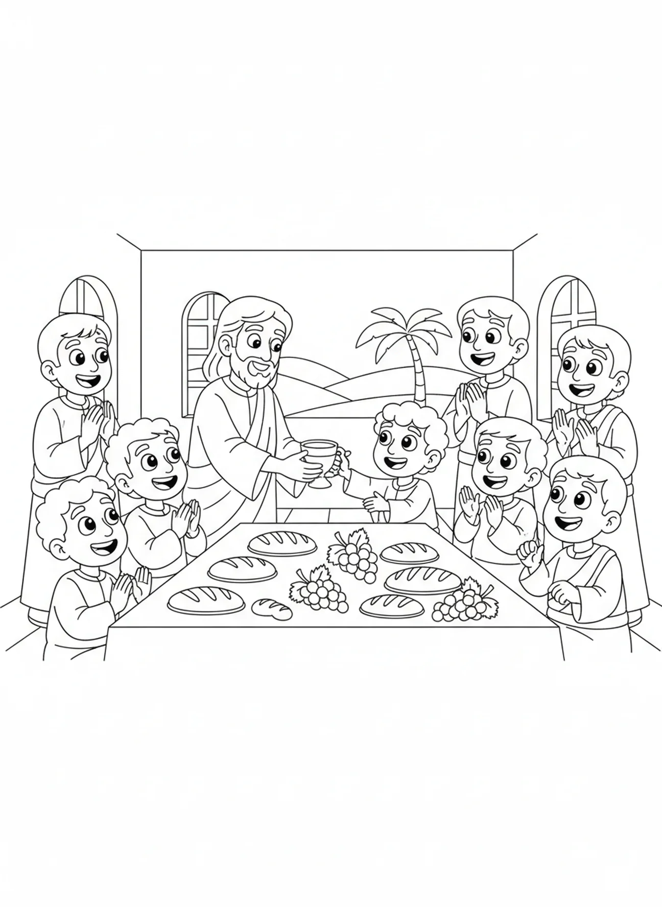 Jesus passing a cup, Last Supper coloring page for kids age 5-10