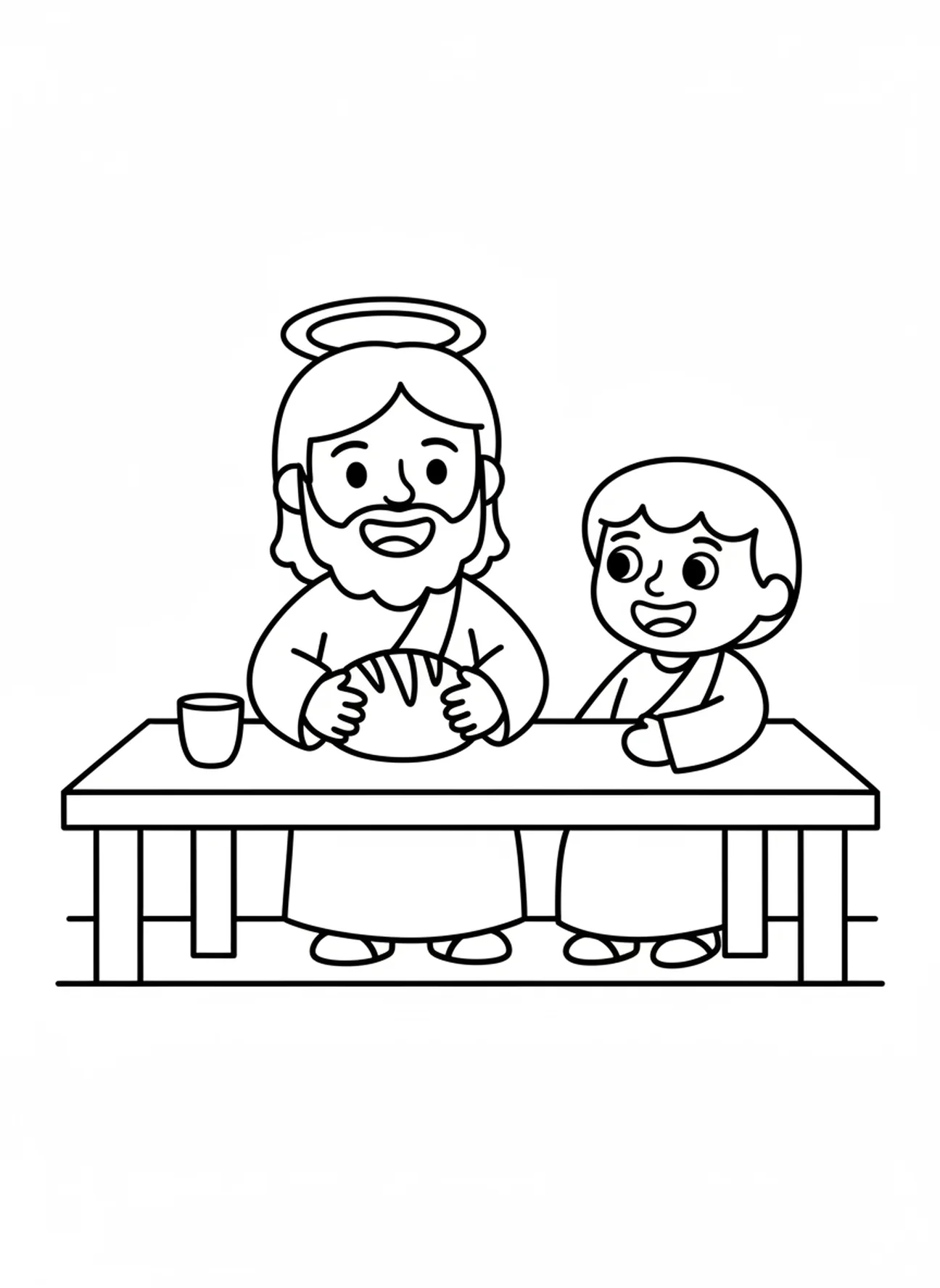 Jesus breaking bread, Last Supper coloring page for preschoolers age 3-5