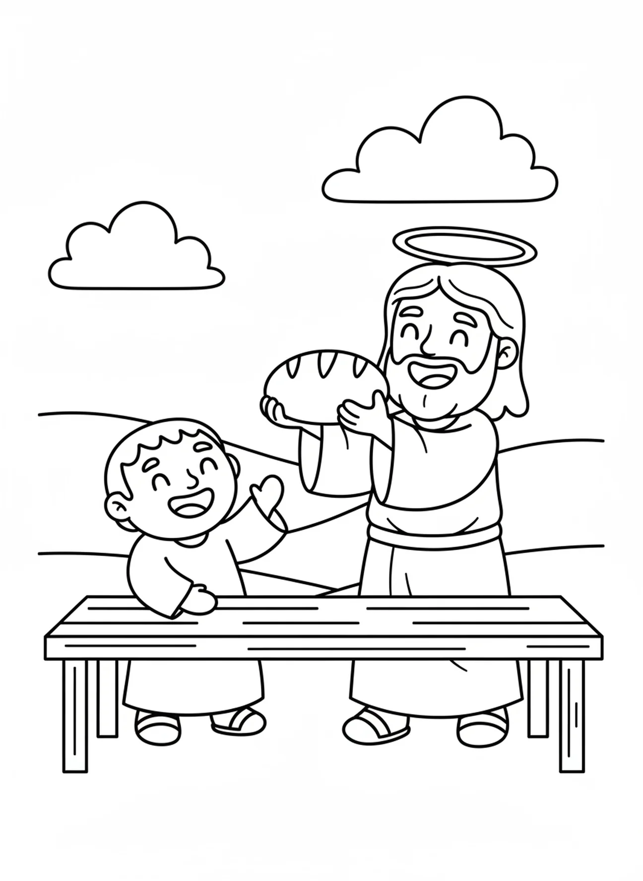 Jesus blessing bread, Last Supper coloring page for preschoolers age 3-5