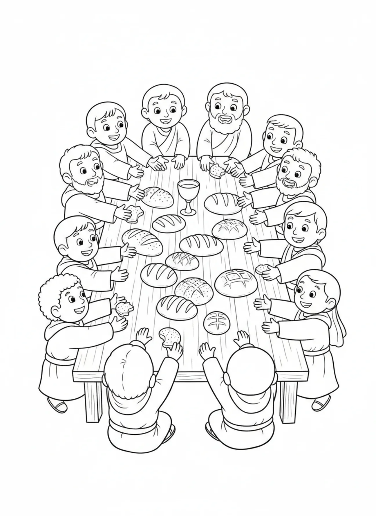 Table with bread and wine, Lords Prayer coloring page for kids age 5-10
