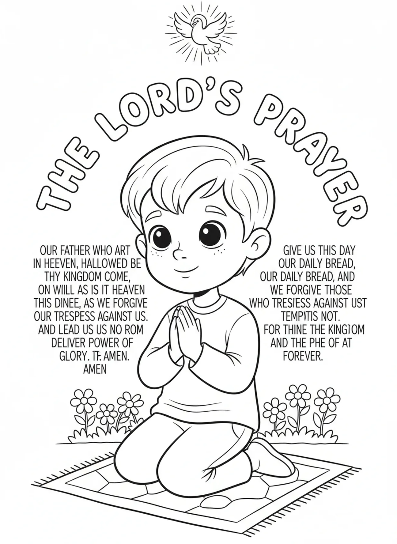 Child praying, Lords Prayer coloring page for kids age 5-10