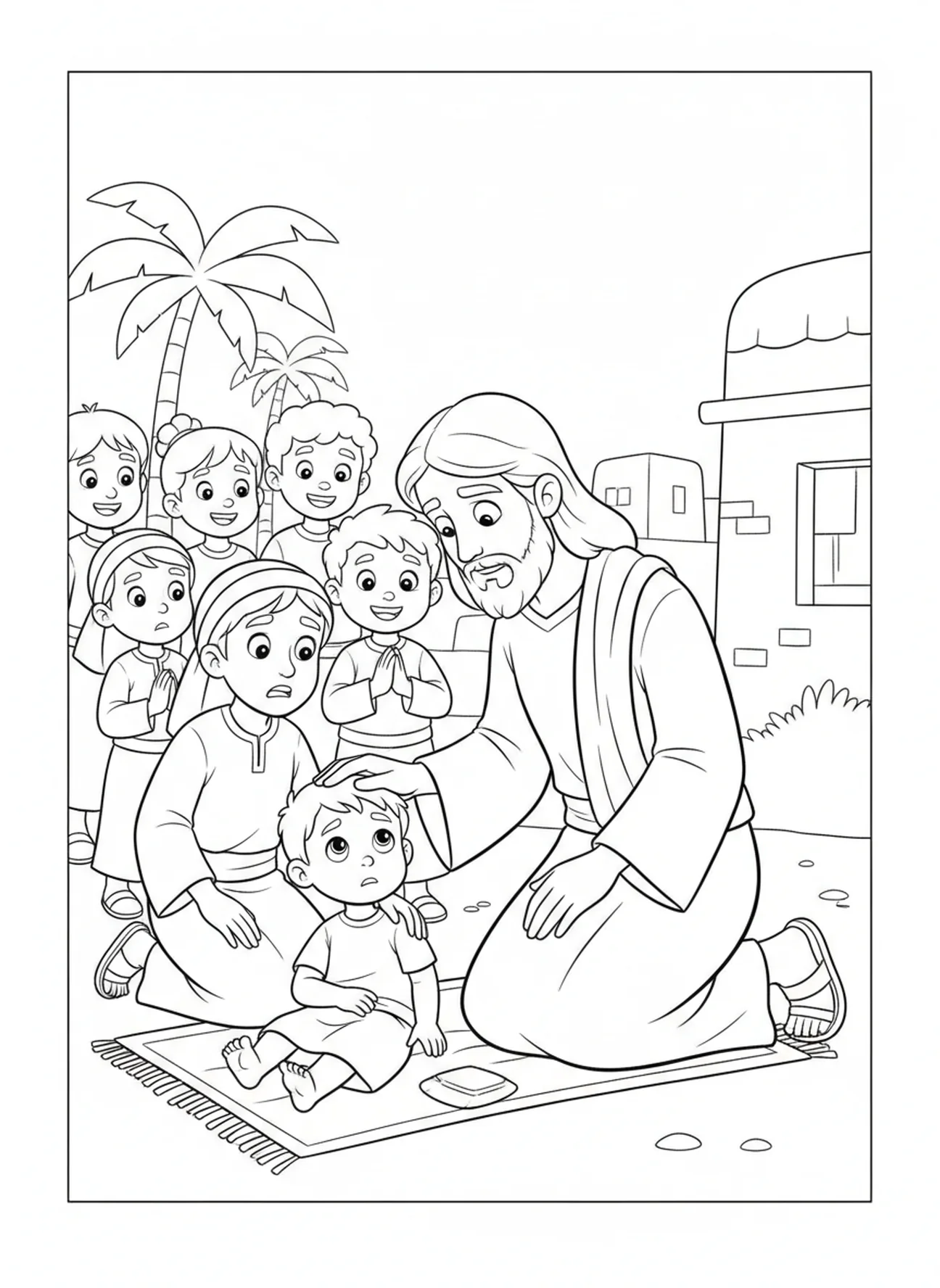 Jesus healing the sick child, Sermon On Mount coloring page for kids age 5-10