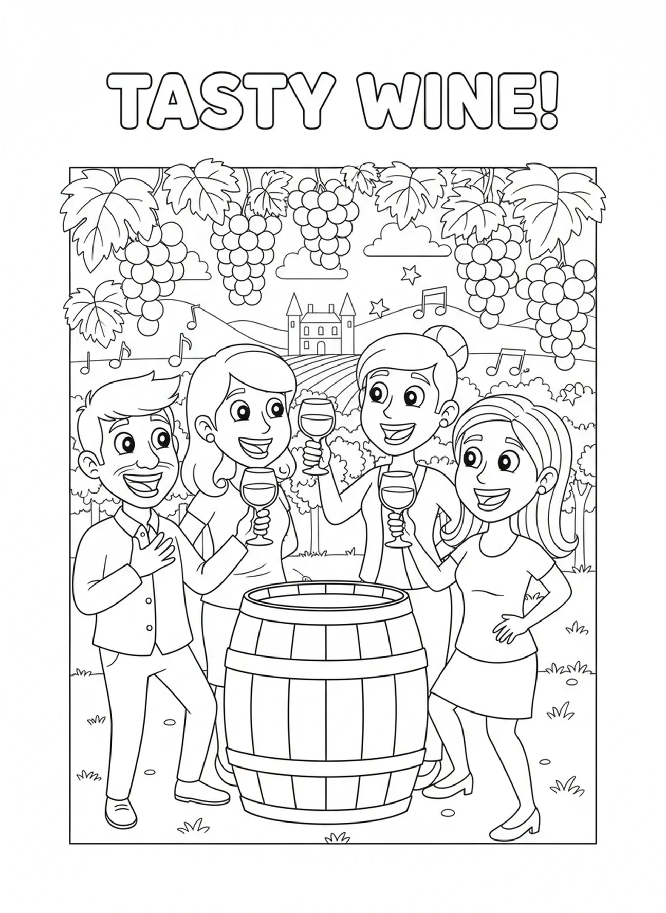 Guests tasting the wine, Wedding At Cana coloring page for kids age 5-10.