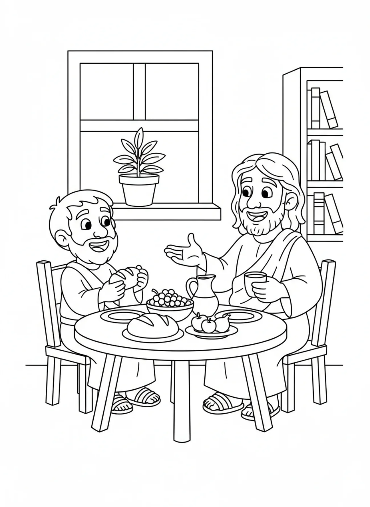 Zacchaeus dining with Jesus, Zacchaeus coloring page for kids age 5-10